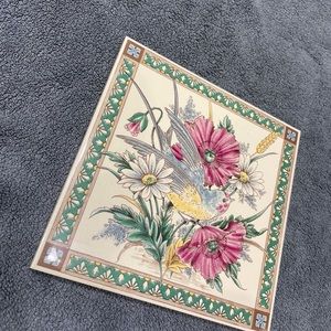 Bird and Flower Vintage Tile Trivet 6" By 6" H&R Johnson Tiles Made in England